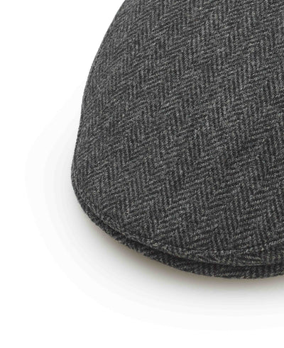 Dark Grey Herringbone Wool Flat Cap