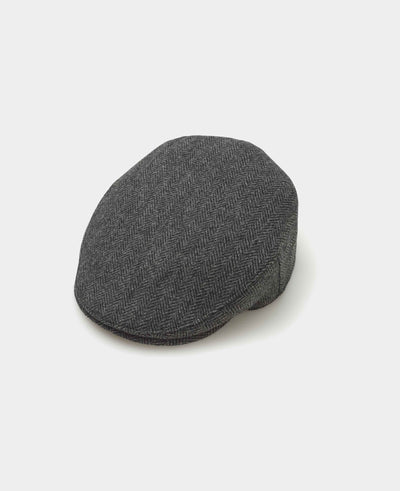 Dark Grey Herringbone Wool Flat Cap