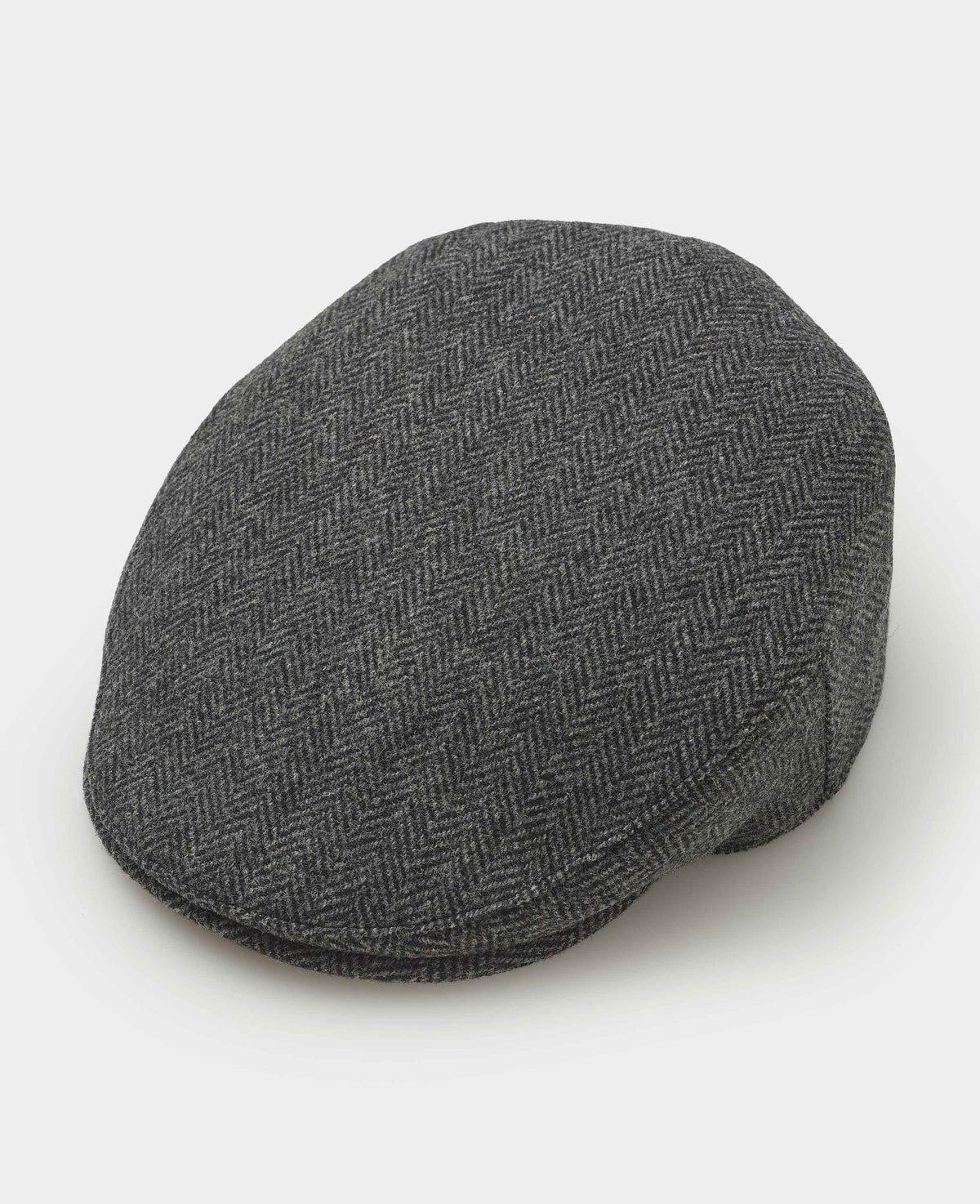 Dark Grey Herringbone Wool Flat Cap