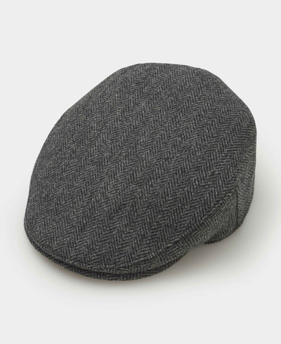 Dark Grey Herringbone Wool Flat Cap