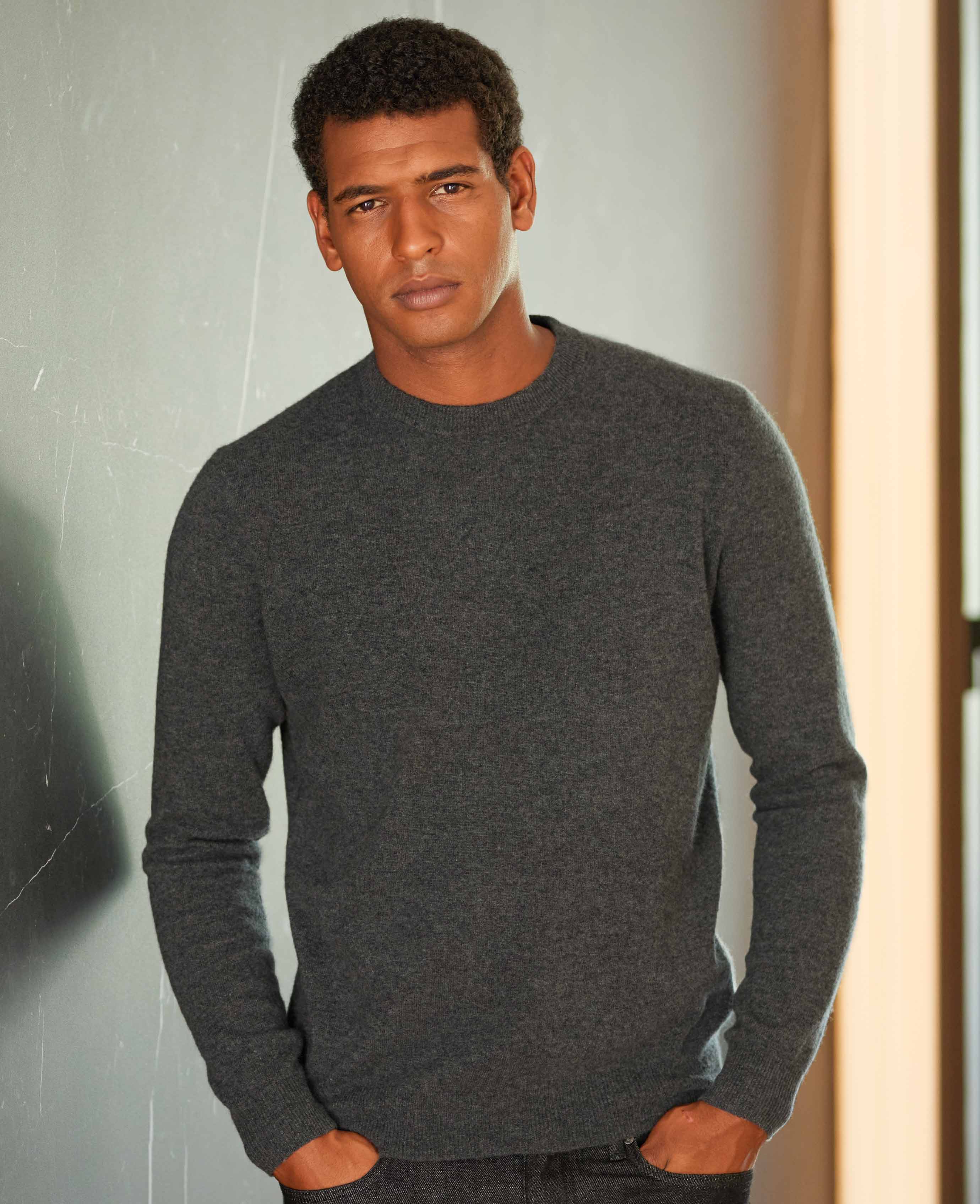Cashmere Crew Charcoal Grey Cashmere Sweater Men's Dark