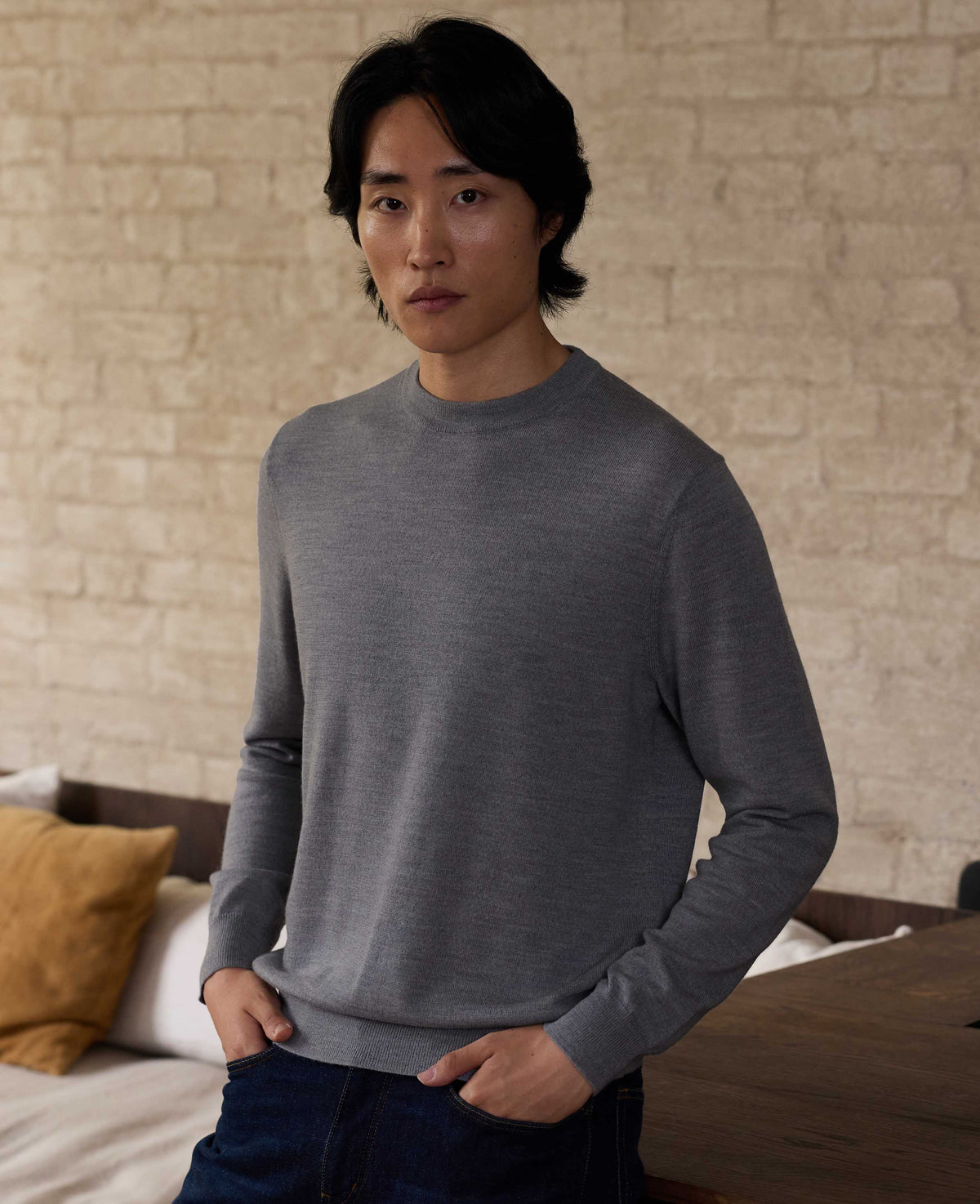 Dark Grey Merino Wool Crew Neck Jumper