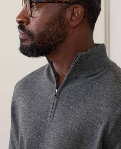 Dark Grey Merino Wool Quarter Zip Jumper
