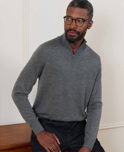 Dark Grey Merino Wool Quarter Zip Jumper