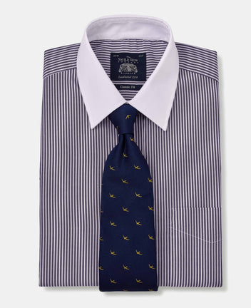 Printed Solid White Fabric with Navy and Blue Classic Custom Shirt