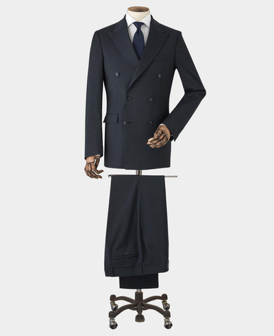 Dark Navy Wool Blend Tailored Double Breasted Suit