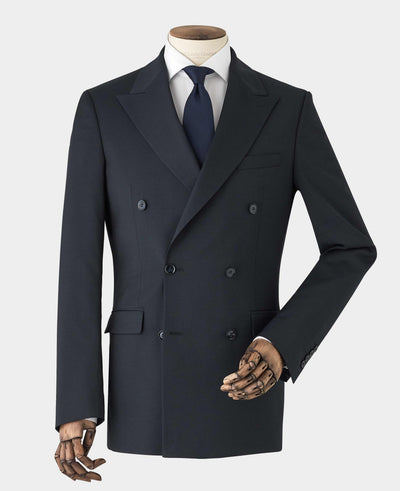 Dark Navy Wool Blend Tailored Double Breasted Suit Jacket