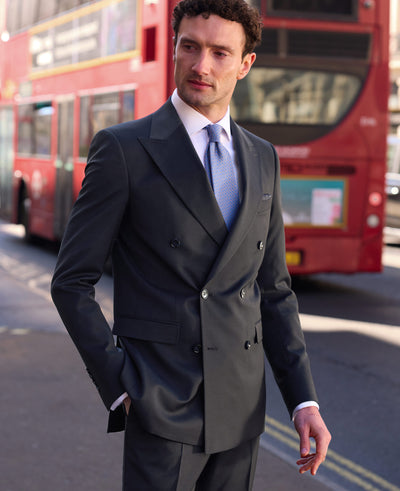 Dark Navy Wool Blend Tailored Double Breasted Suit