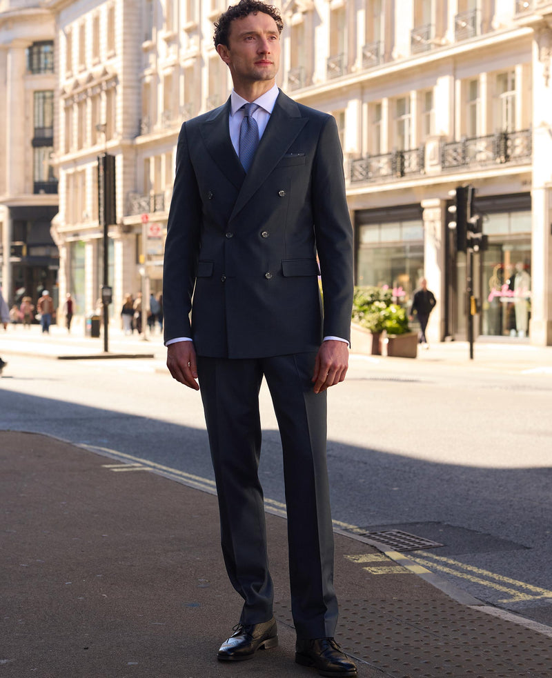 Dark Navy Wool Blend Tailored Double Breasted Suit