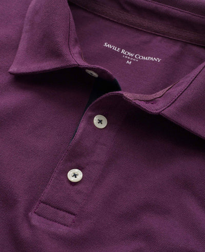 Deep purple Cotton-PiquÃ© Long Sleeve Polo Shirt  - Collar Detail - MPL650AUB