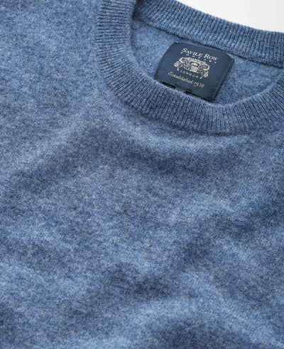 Men's Denim Blue Merino Wool Cashmere Crew Neck Jumper collar detail