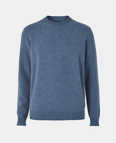 Men's Denim Blue Merino Wool Cashmere Crew Neck Jumper mannequin grey