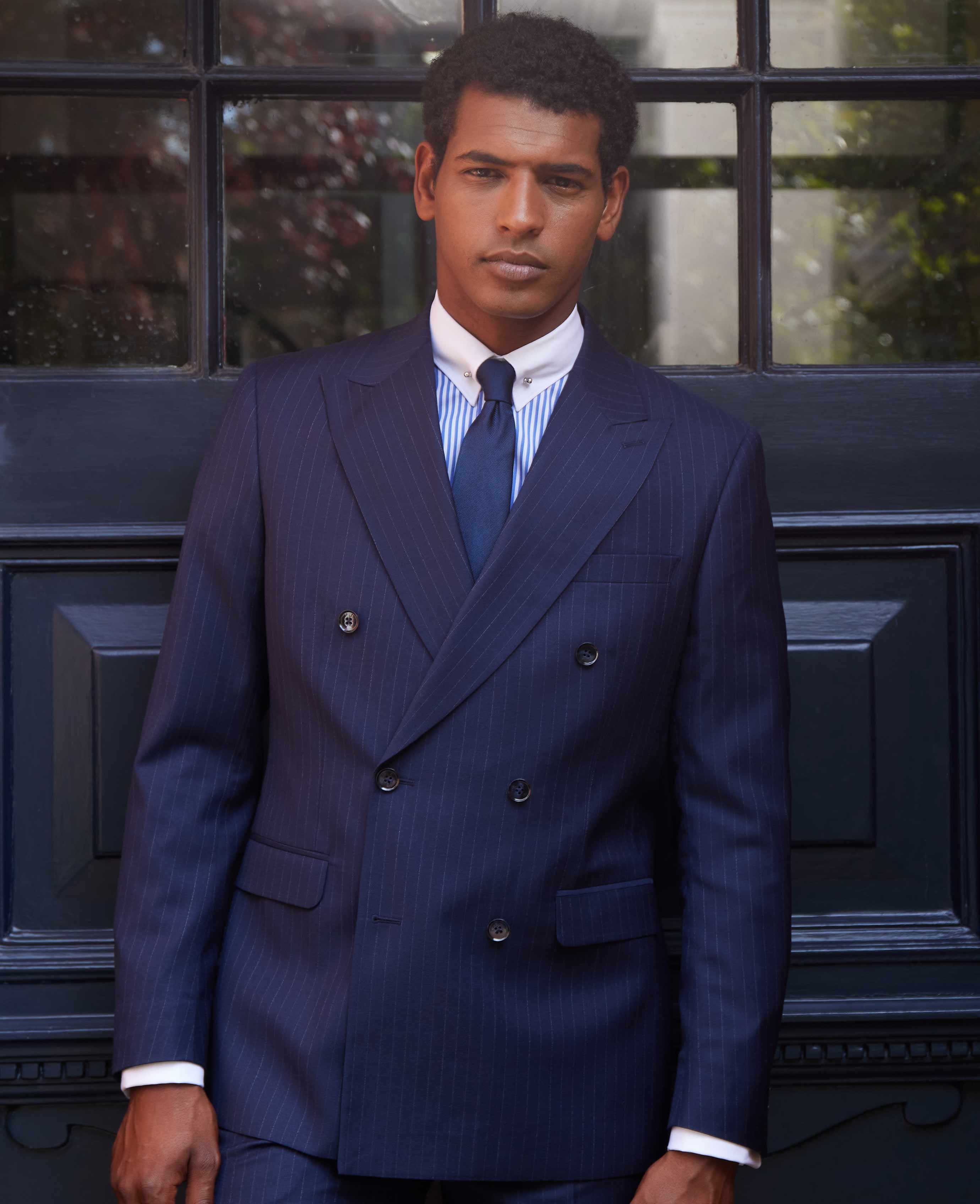 Navy Blue Suit Double Button Men's Navy Stripe Double-Breasted