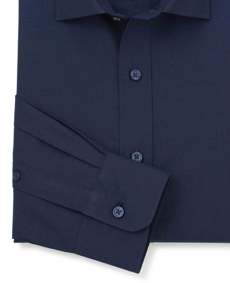 Navy End On End Slim Fit Formal Shirt - Single Cuff