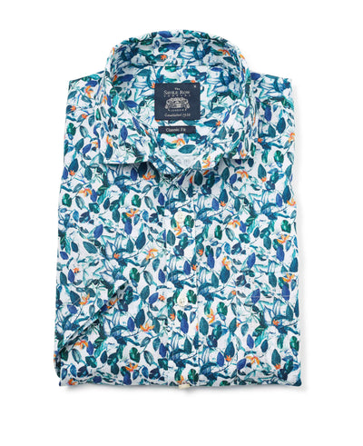 Floral Print Linen-Blend Short Sleeve Shirt - 1396FLRMSS