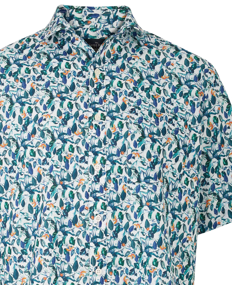 Floral Print Linen-Blend Short Sleeve Shirt - Chest Detail - 1396FLRMSS