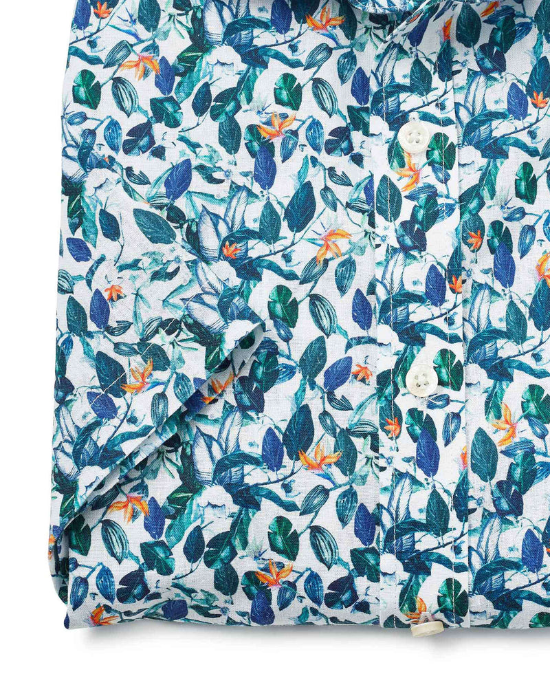 Floral Print Linen-Blend Short Sleeve Shirt - Cuff Detail - 1396FLRMSS