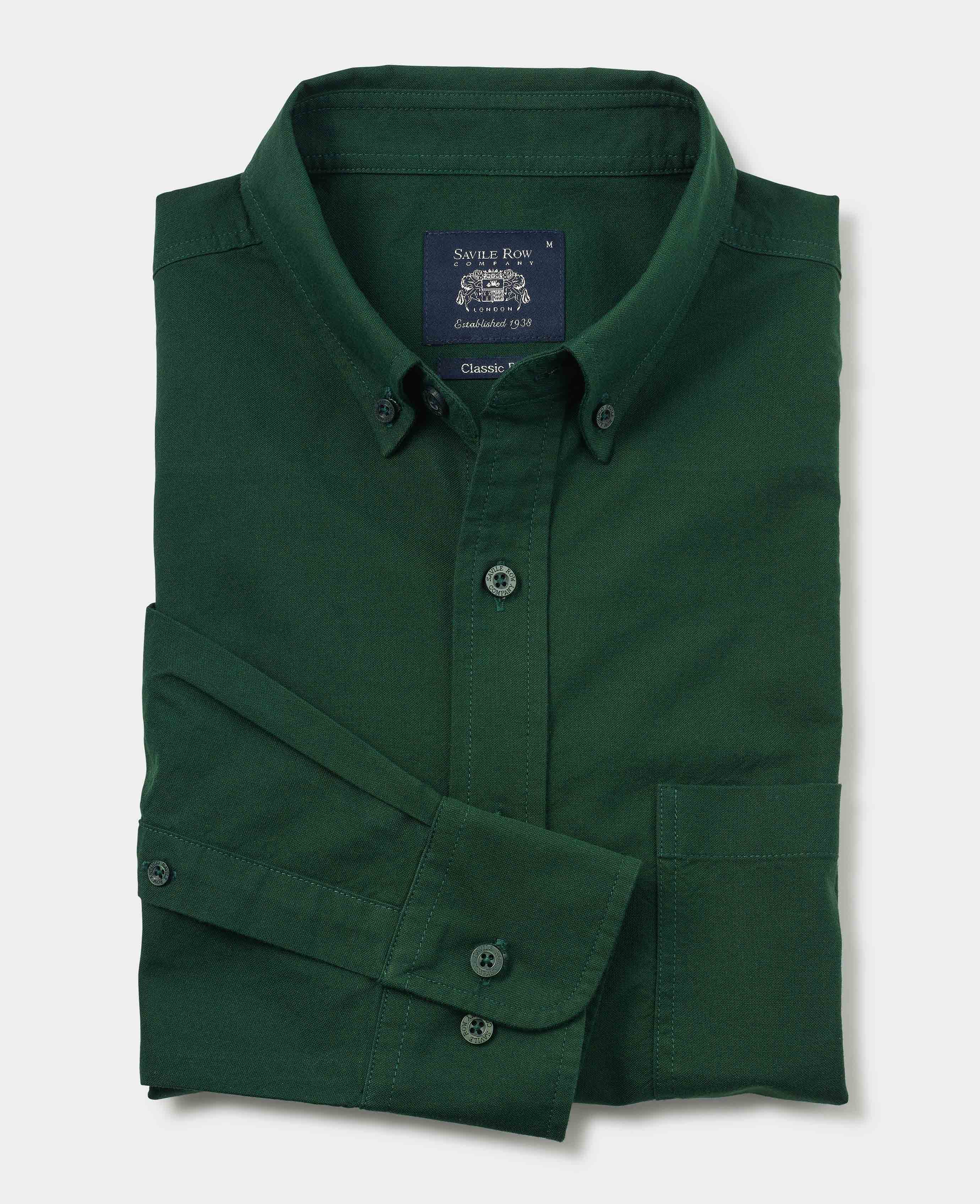 Men s Forest Green Classic Oxford Casual Shirt Savile Row Company