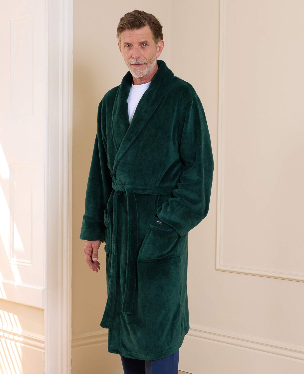 Forest Green Fleece Piped Dressing Gown