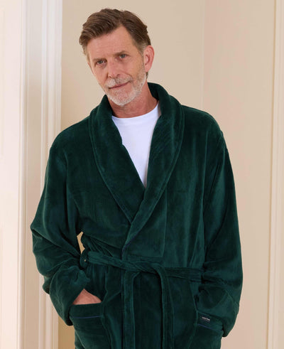 Forest Green Fleece Piped Dressing Gown
