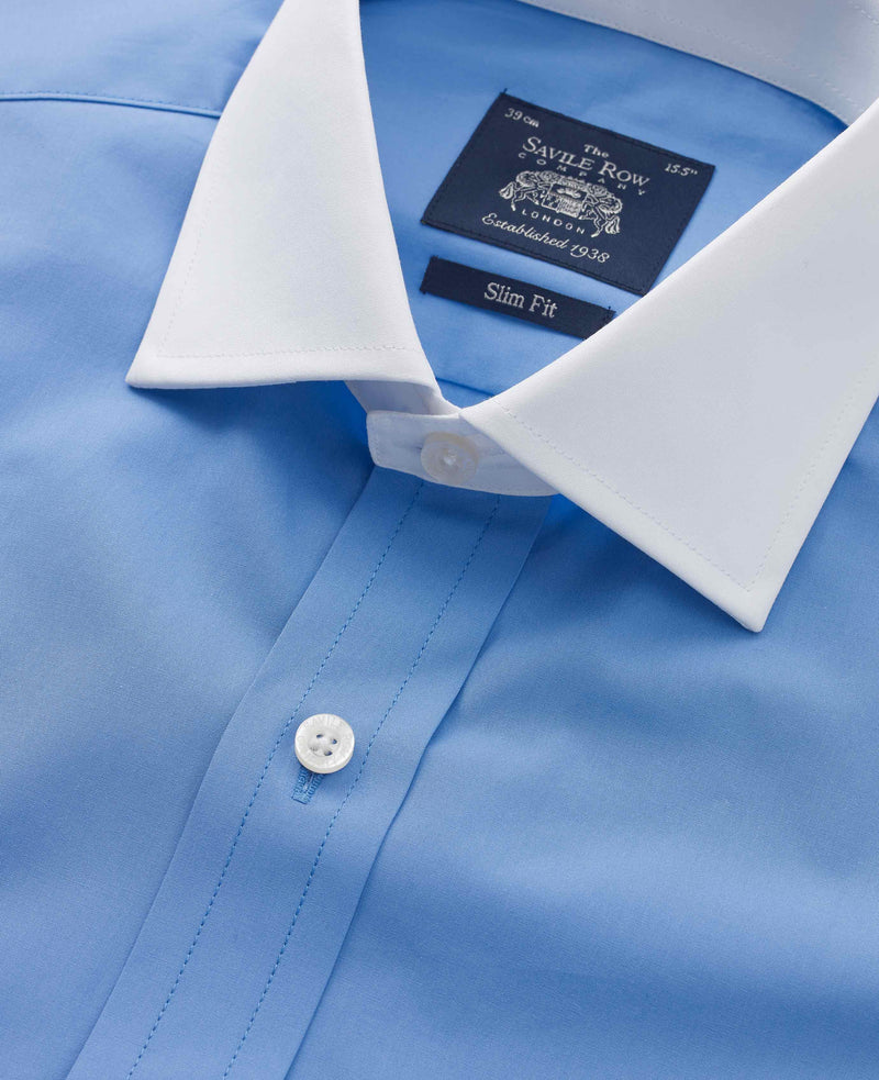 French Blue Slim Fit Shirt With White Collar & Cuffs