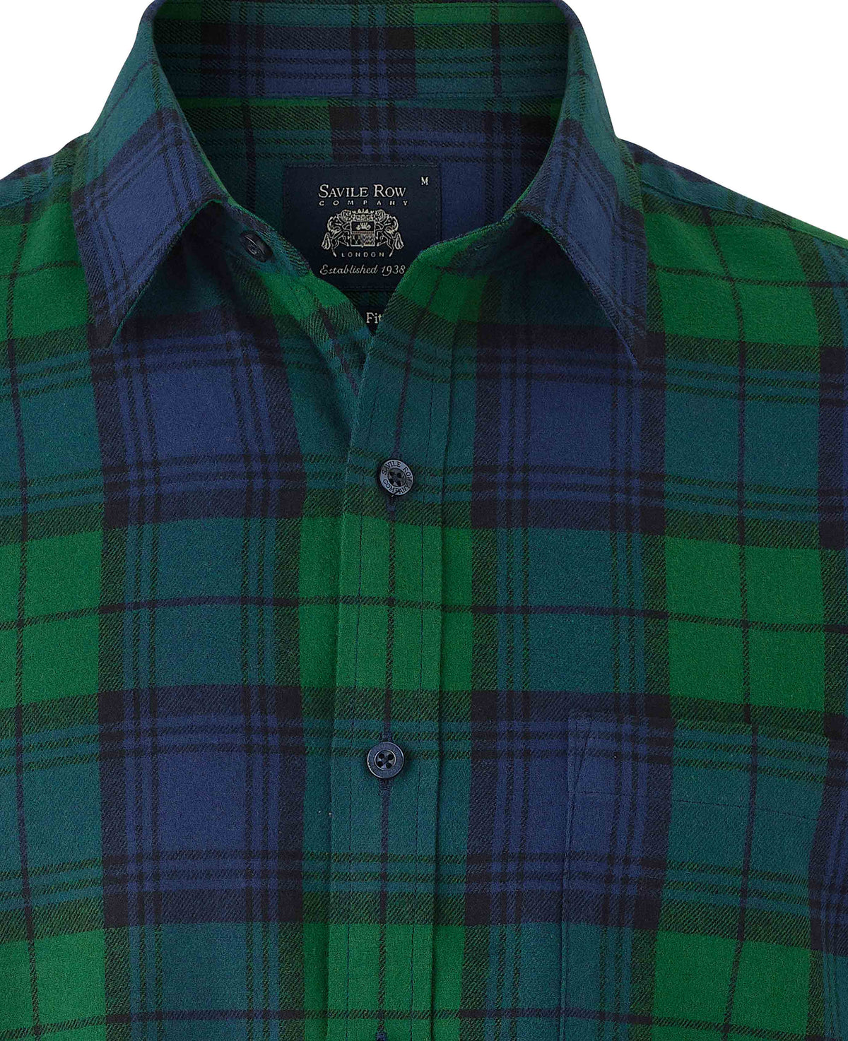 Men's Green Blue Brushed Cotton Check Slim Fit Casual Shirt collar detail