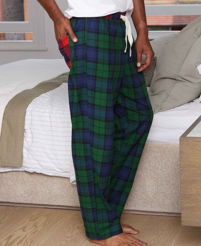 Green Blue Brushed Cotton Twill Window Check Lounge Pants