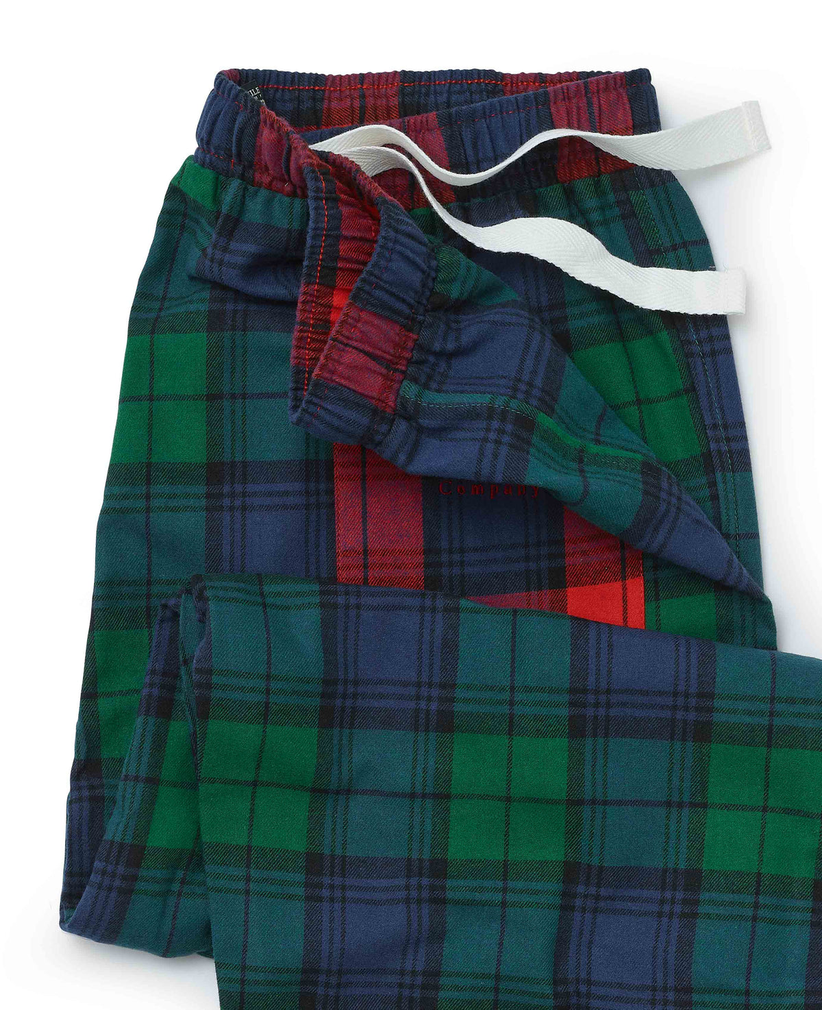 Men's Green Blue Brushed Cotton Twill Window Check Lounge Pants waist detail