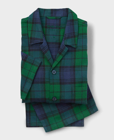 Green Blue Brushed Cotton Twill Window Check Pyjamas