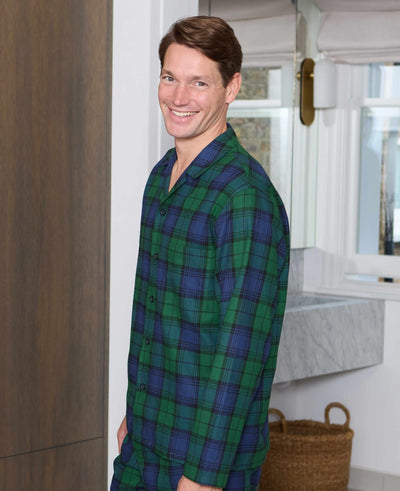 Green Blue Brushed Cotton Twill Window Check Pyjamas