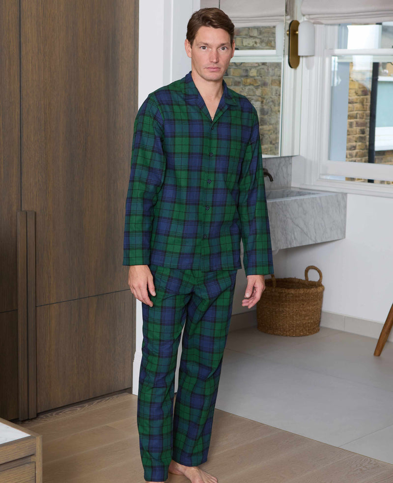 Green Blue Brushed Cotton Twill Window Check Pyjamas