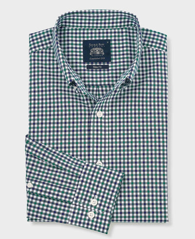Green Blue Poplin Gingham Check Slim Fit Casual Shirt