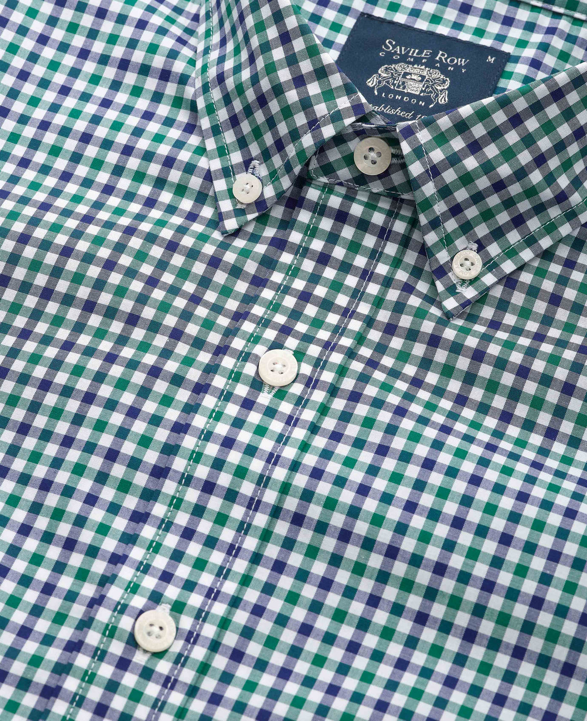 Men's Green Blue Poplin Gingham Check Slim Fit Casual Shirt collar detail