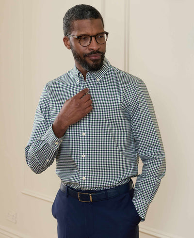 Green Blue Poplin Gingham Check Slim Fit Casual Shirt