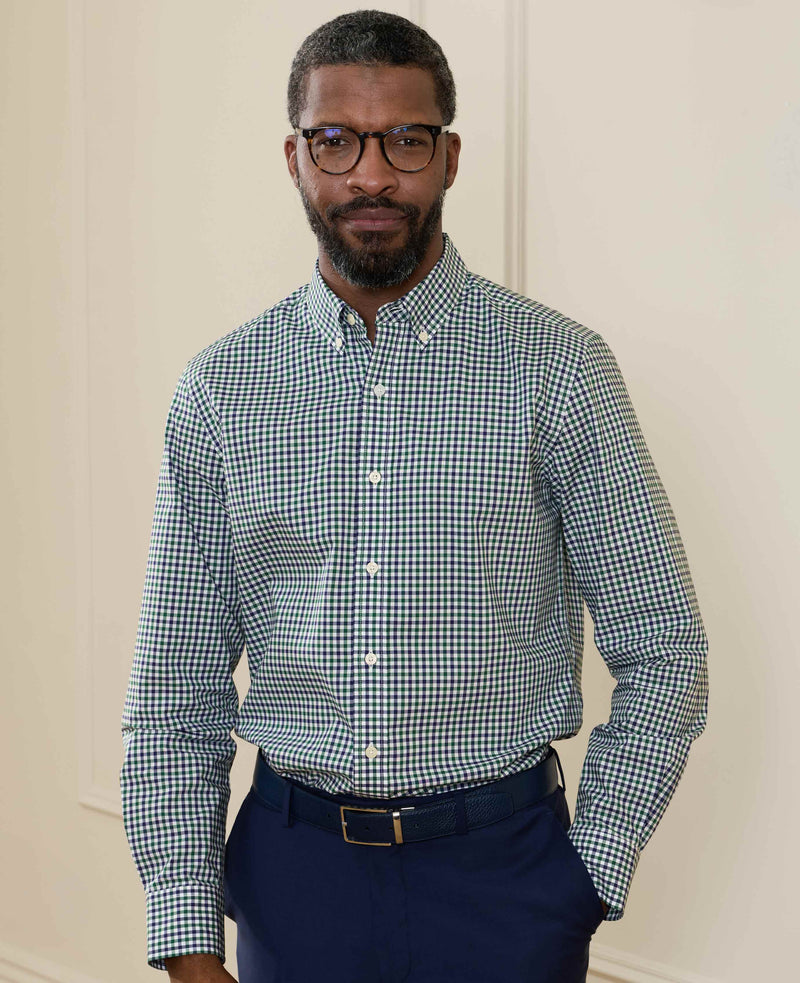 Green Blue Poplin Gingham Check Slim Fit Casual Shirt