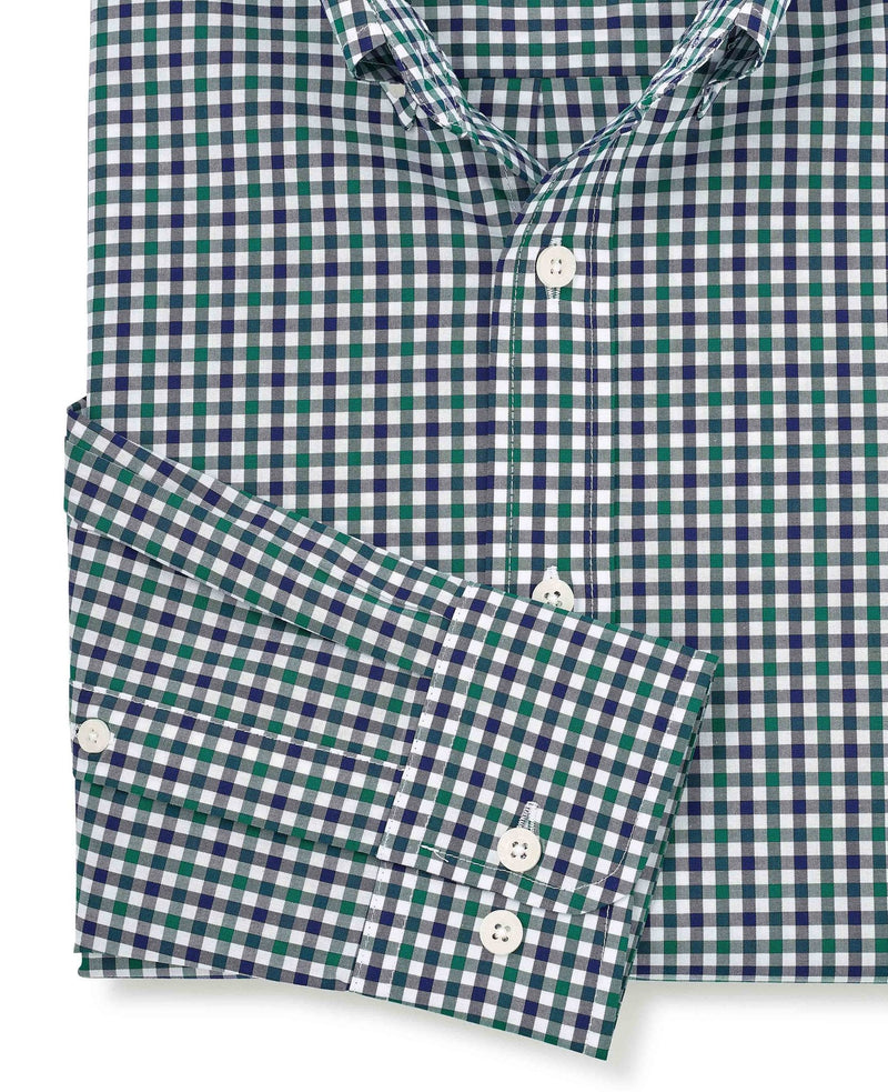 Green Blue Poplin Gingham Check Slim Fit Casual Shirt