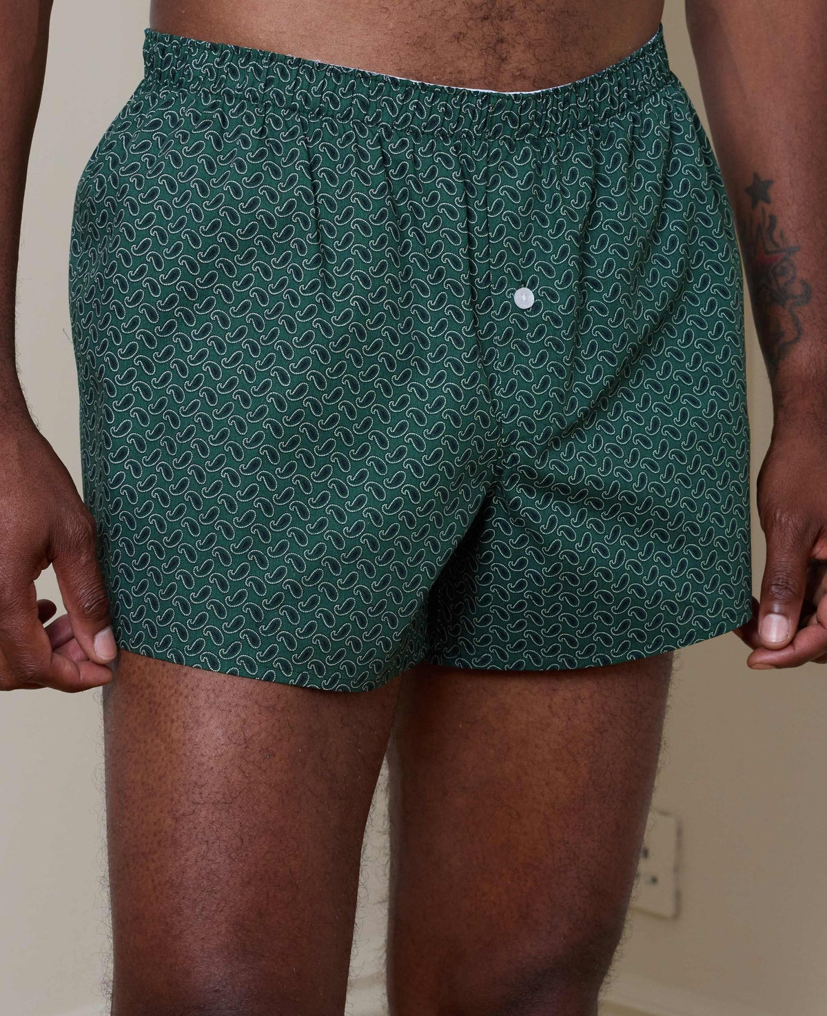 Green Cotton Paisley Boxer Shorts
