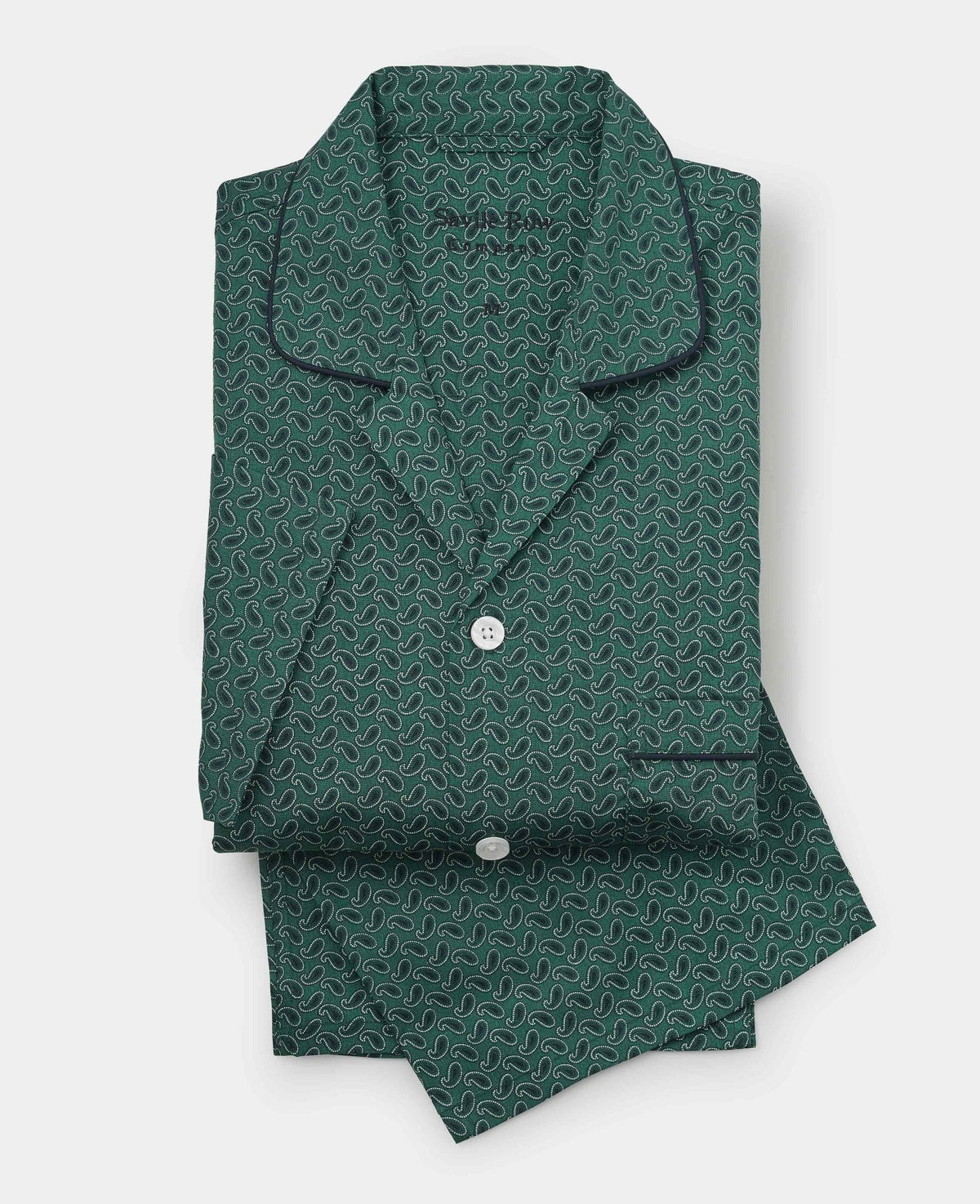 Green Cotton Paisley Revere Collar Pyjamas