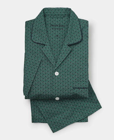 Green Cotton Paisley Revere Collar Pyjamas