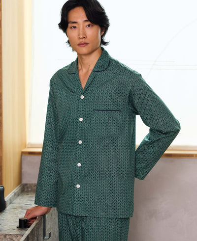 Green Cotton Paisley Revere Collar Pyjamas