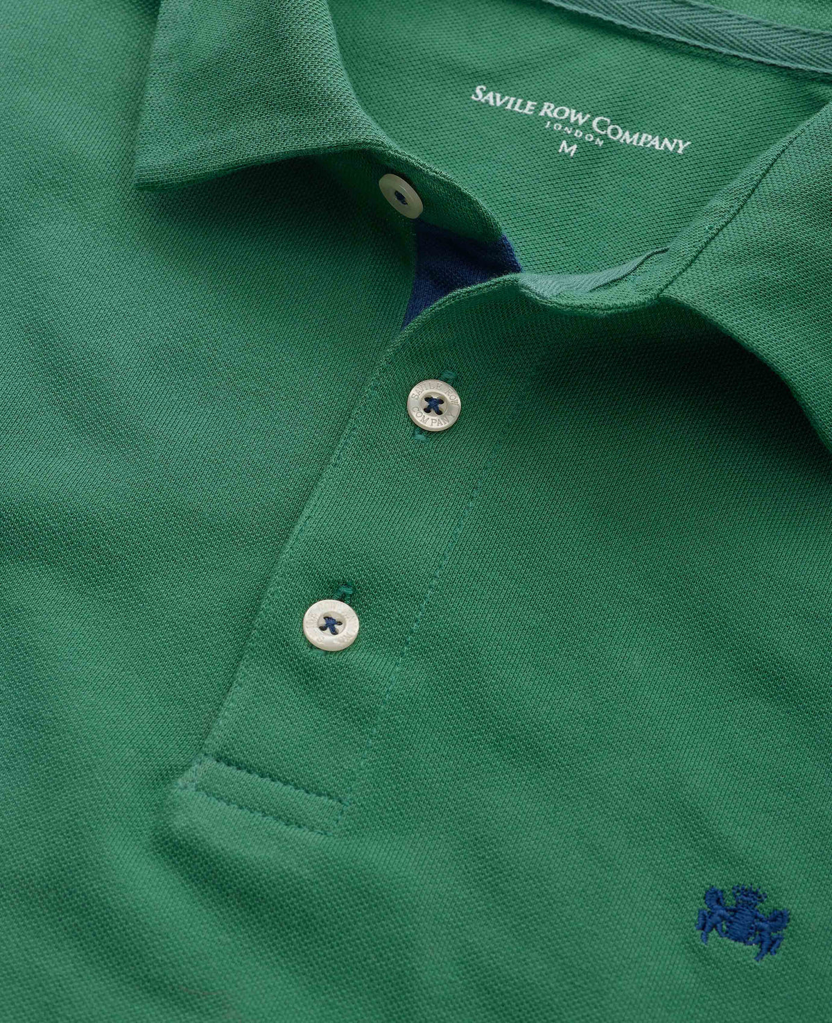 Men's Green Cotton Piqué Short Sleeve Polo Shirt collar detail