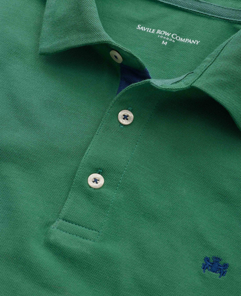 Green Cotton Pique Short Sleeve Polo Shirt