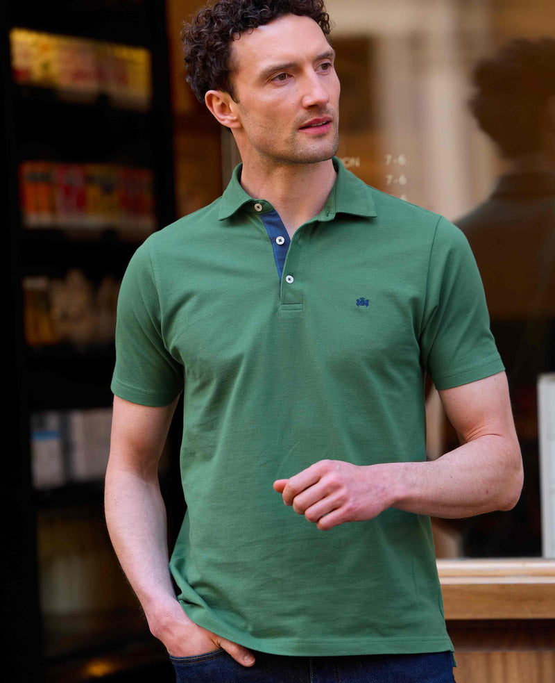 Green Cotton Pique Short Sleeve Polo Shirt