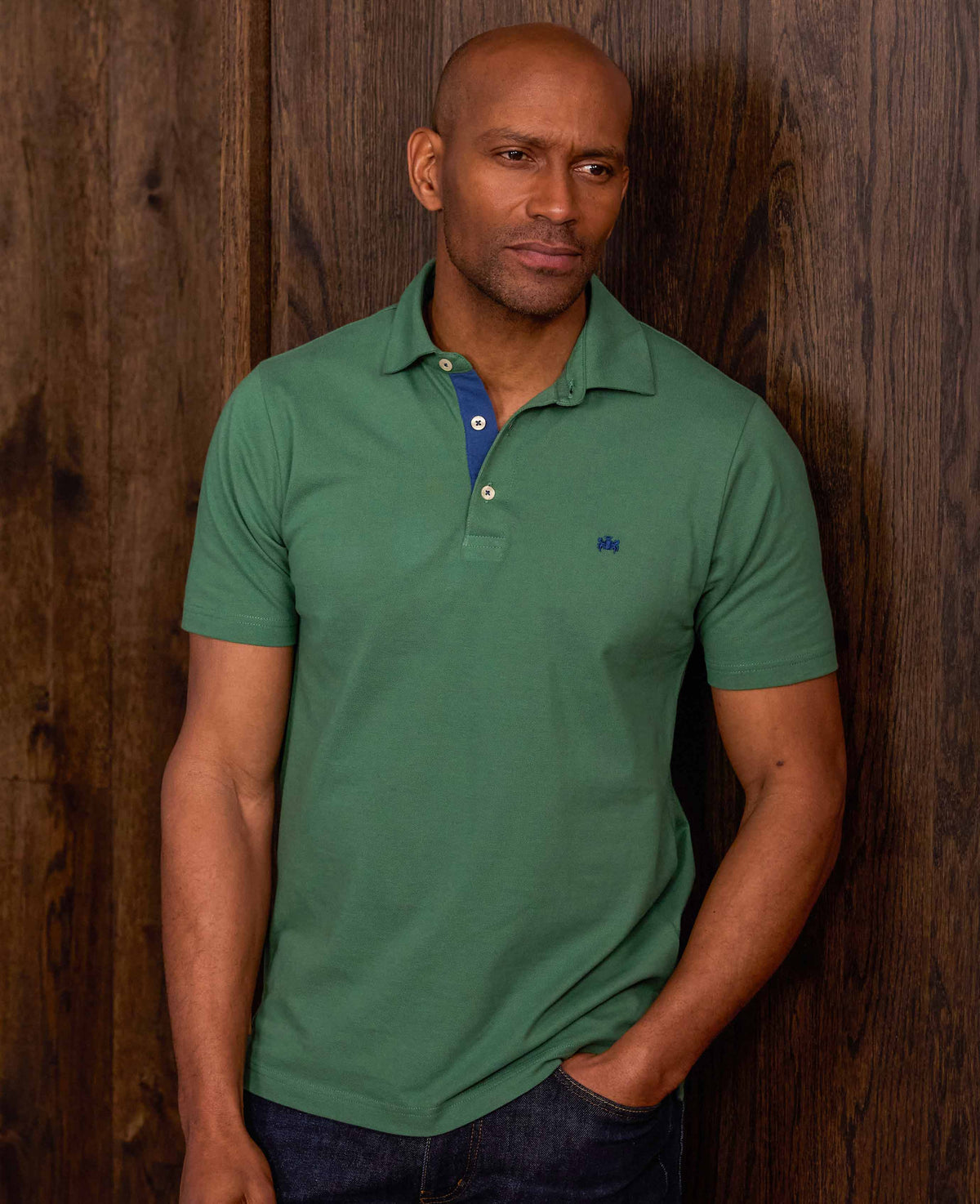 Men's Green Cotton Piqué Short Sleeve Polo Shirt model shot