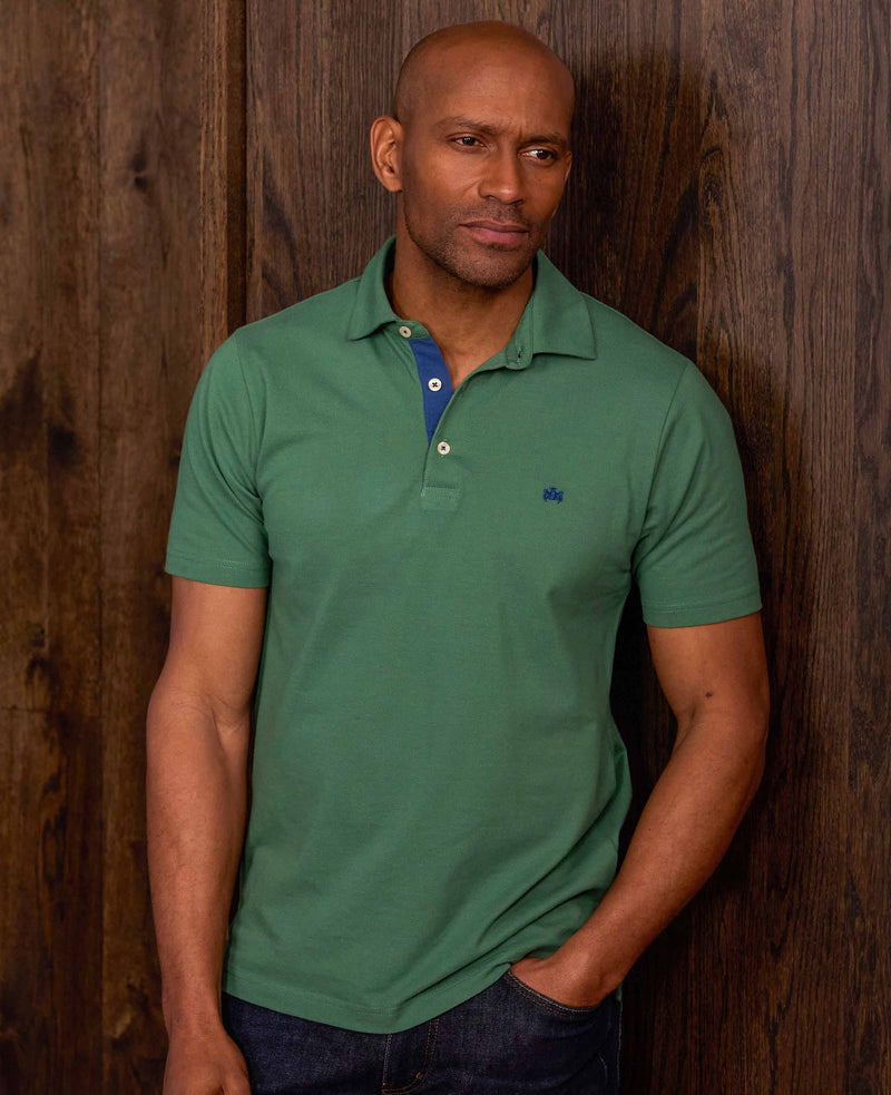 Green Cotton Pique Short Sleeve Polo Shirt