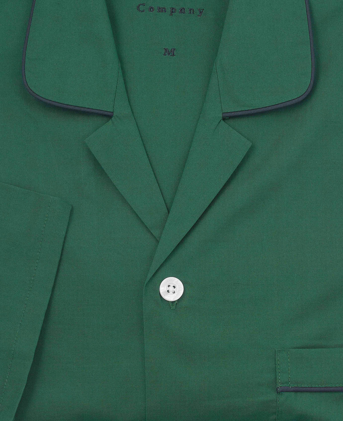 Men's Green Cotton Revere Collar Pyjamas With Trim collar detail