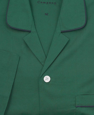Green Cotton Revere Collar Pyjamas With Trim