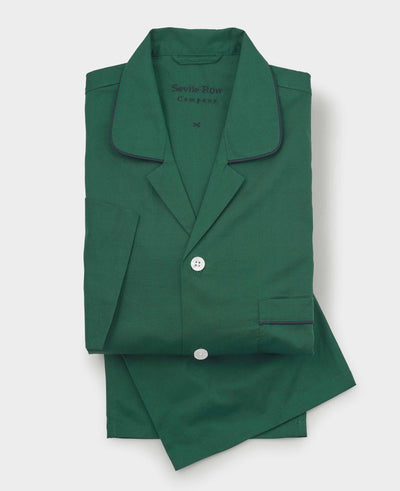 Green Cotton Revere Collar Pyjamas With Trim