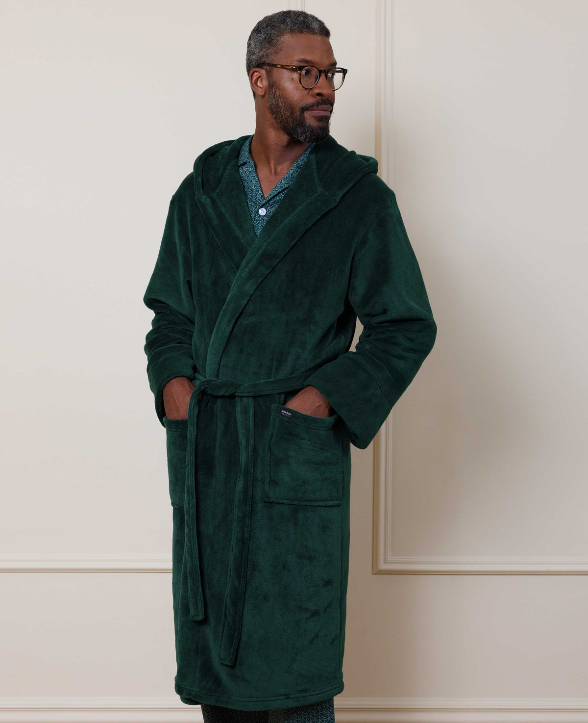 Green Hooded Fleece Dressing Gown