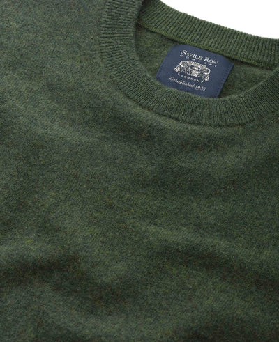 Men's Green Merino Wool Cashmere Crew Neck Jumper collar detail